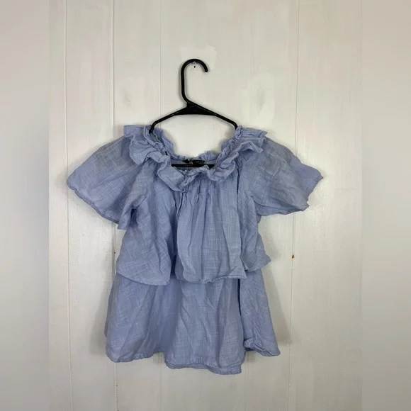 Zara Cotton Ruffled Off The Shoulder Top Sz XS - Picture 3 of 8